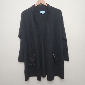 Anthropologie CeCe Black Open Front Cardigan with Sequin Pockets Size S Party‎